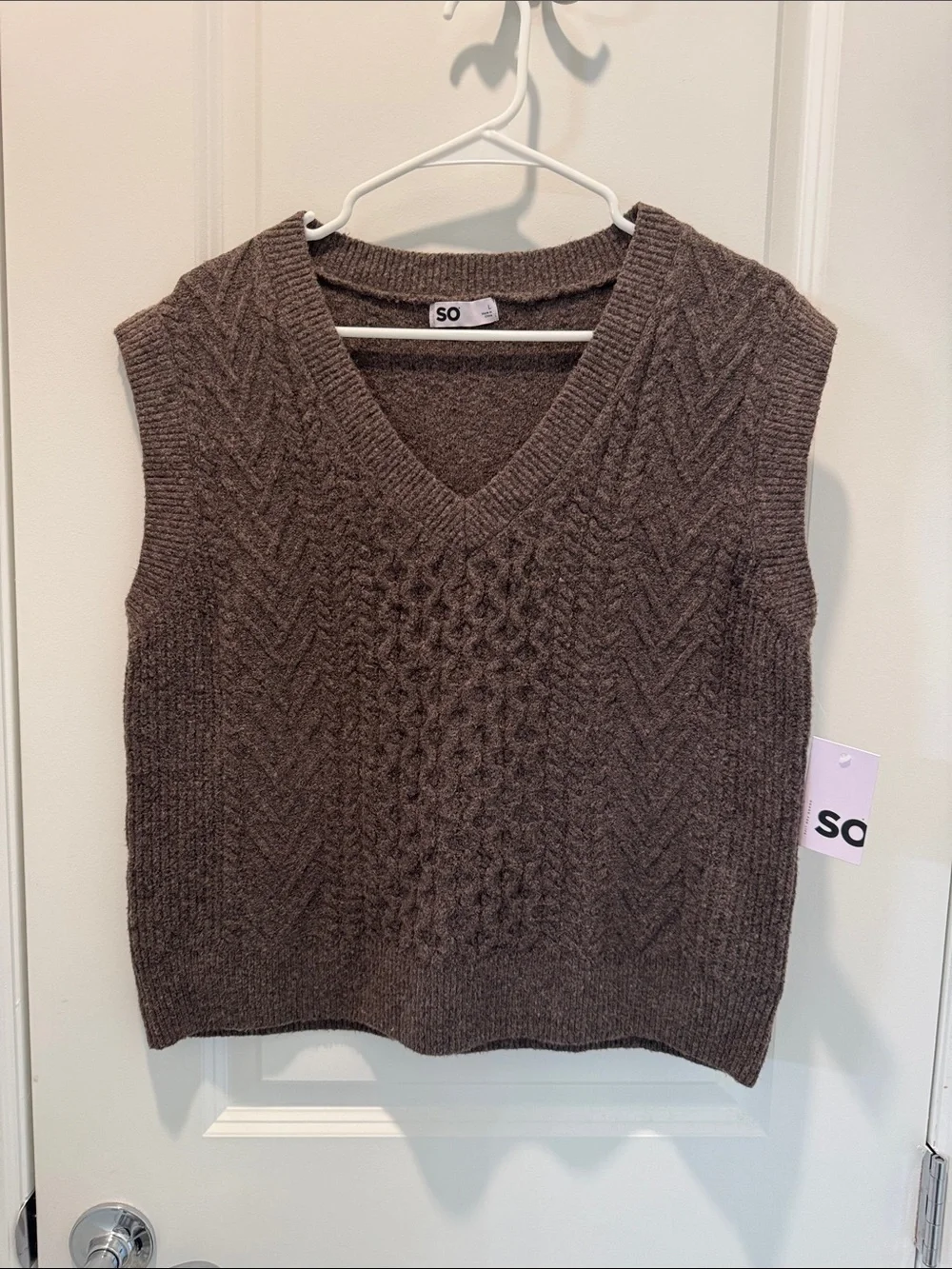 SO Brown Cable-Knit V-Neck Sweater Vest